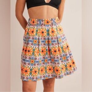 Boden Skirt Pleated Cotton Multi Coastal Tile Womens Size 8